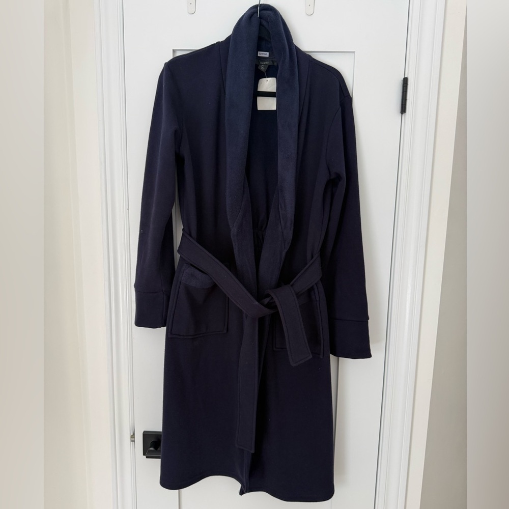 Tahari Navy Belted Shawl Collar Cardigan Coatigan L Cozy Minimalist NWT - Picture 3 of 4